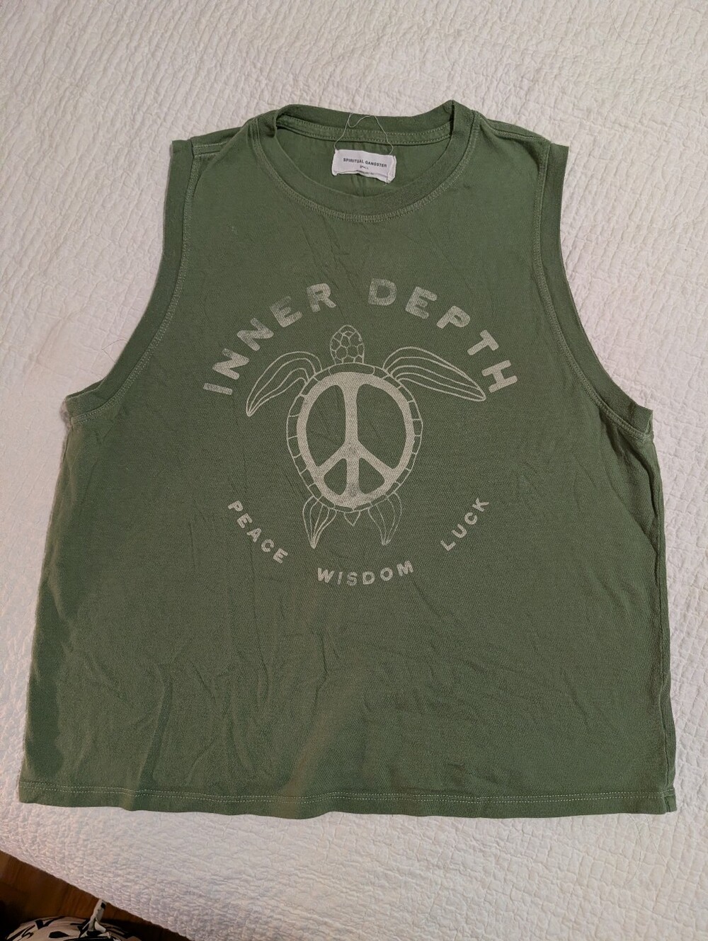 Spiritual Gangster Green Tank Size Small Cotton Inner Depth